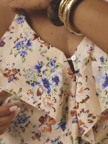 Aralina Ruffle Layered Lightweight Fabric Vacation Babydoll Style Top - Apricot - View 5