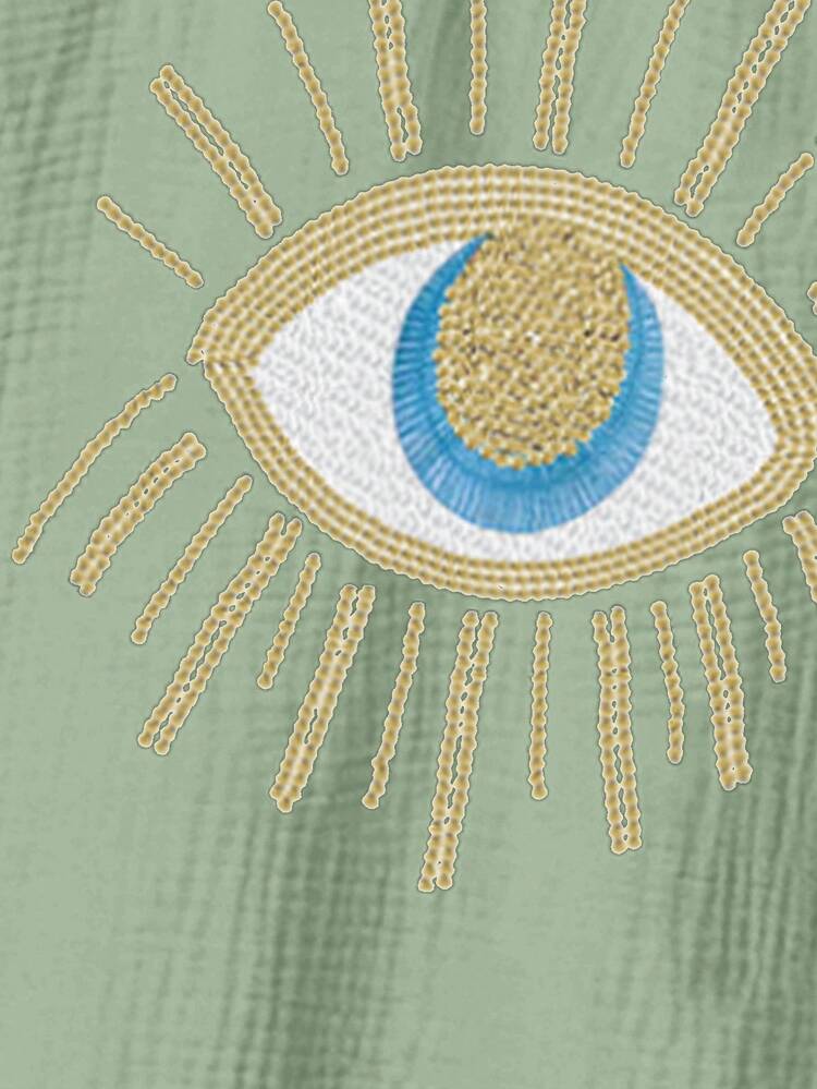 Vestido largo holgado de manga raglán con estampado de ojo para mujer - verde menta - Añade 4