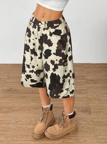 SHEIN EZwear Women's Leopard Print Woven Pocket Casual Versatile Fashion Shorts - Beige - View 4