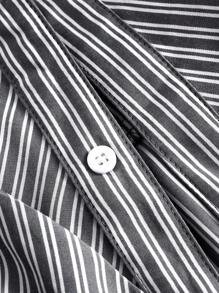 SHEIN MOD Collar Short Sleeve Ruched Asymmetrical Hem Striped Office Shirt - Black - View 4