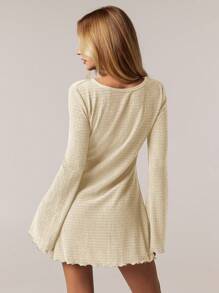 SHEIN Forever 21 1pc Women Casual Solid Color Elegant Flare Sleeve Dress, Spring/Summer - Apricot - View 2