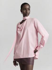 Ontre Modern Urban Style Minimalist Comfort Design Pink Women's Blouse, Long Sleeve Side Slit, Lapel Collar Blouse, Casual Daily/Commuting/Leisure Wear, Business Casual, 2025 New Arrival, Early Autumn - Pink - View 5