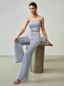 MOTF PREMIUM SEQUIN TEXTURE BANDEAU FASHIONABLE DENIM SET - Baby Blue - View 1