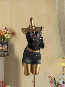 Attitoon 休闲复古褶饰系带结女式短款上衣