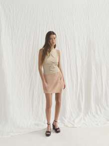 Nöista 女式夏季纯色圆领褶饰休闲背心 - 灰色 - 查看 4