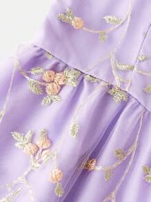 SHEIN Leap Crew Tween Girl Elegant Floral Embroidery Splicing Mesh Cami Midi Dress - Mauve Purple - View 4