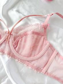 SHEIN Women's Sexy Lace Patchwork Comfortable Lingerie - Pink - View 4