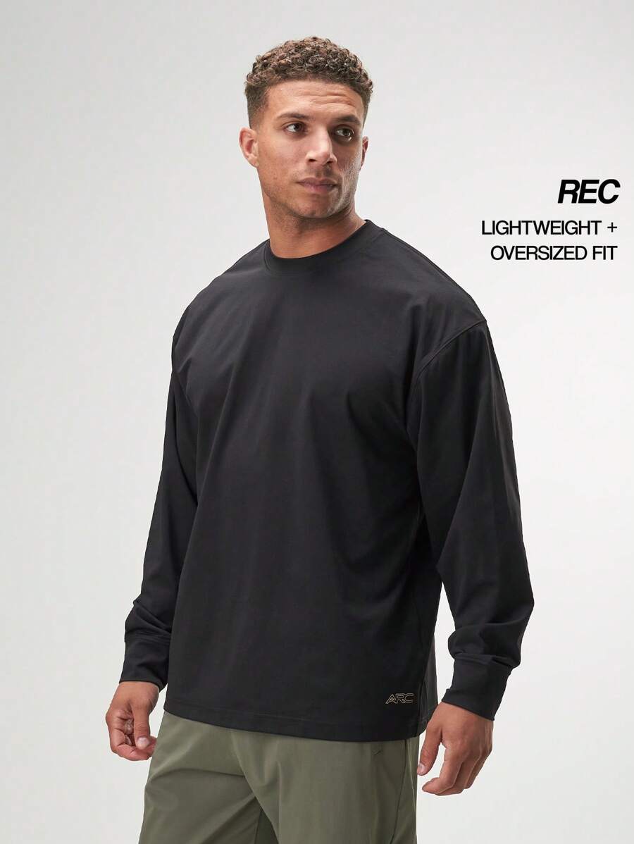 ARC Activewear 超大长袖 T 恤 高性能上衣 健身房运动 - 黑色 - 查看 1