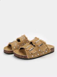 Solecia 女士圆头流苏水钻双扣平底休闲正装鞋，舒适日常、派对、通勤、时尚百搭 - 棕色 - 查看 6