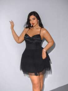 Viva Relle Plus Size Dark Sequin Punk Cami Dress For Rave, - Black - View 4