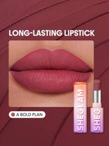SHEGLAM Dynamatte Boom Long Lasting Matte Lipstick-A Bold Plan 20 Colors Creamy Matte Waterproof Lipstick Amazing Non-Stick Cup Transfer-Proof Lipstick Pink Lipstick Brand Beauty Makeup Face Paint Cosmetic For Women Girls Perfect For Fall Winter Ideal For Y2K Fancy Fashion Suitable For Birthday Christmas Present Party Ready Best Color