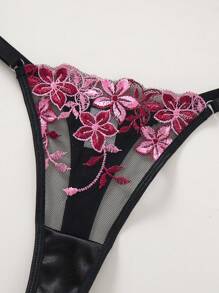 2件套浪漫花卉刺绣性感内衣套装女士 - 彩色 - 查看 3