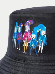 Rick and Morty X SHEIN Cartoon Character Print Reversible Bucket Hat - Green - View 4