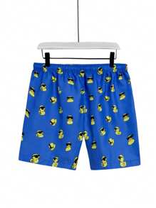 CoralVoy 大码男式卡通鸭子印花抽绳腰沙滩短裤 - 彩色 - 查看 2