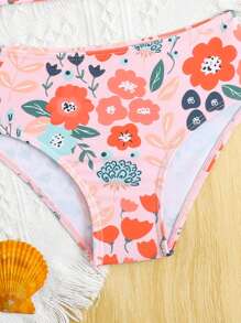Set da 2 pezzi Tankini costume da bagno con stampa floreale tropicale per bimbe piccole, abbinati alle sorelle (venduti separatamente)