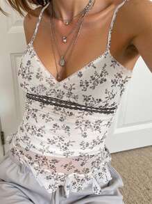 SHEIN EZwear Women's Sleeveless Simple Color Block Casual Spaghetti Strap Camisole Tank Top, Suitable For Leisure And Vacation - White - View 1