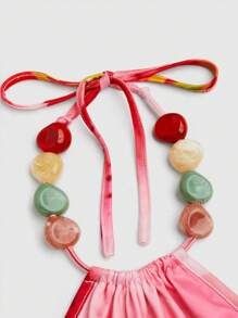 INAWLY Áo hai dây hở lưng trang trí đính cườm in hoa - Nhiều màu - Xem 5