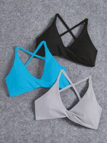 Yoga Basic 3 PCS Seamless Yoga Sports Bra / Twist Front Design / Versatile For Sports & Daily Wear - Multicolor - View 3