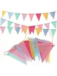 1 套 3.6 米粗麻布卡其色横幅、粗麻布三角旗、亚麻彩旗、花环丝带，适用于生日、婚礼、派对、露营、波西米亚春季复活节、节日派对装饰 - 彩色 - 查看 1