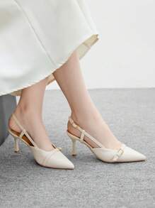 CUCCOO BIZCHIC 女士尖头高跟露背一脚蹬高跟鞋，性感细高跟鞋，适合户外、通勤、派对和宴会 - 米色 - 查看 4