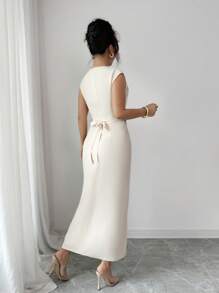 Rafferiza Váy dài đến bắp chân xếp ly kiểu Pháp thanh lịch dành cho nữ, mùa hè - Màu be - Xem 2