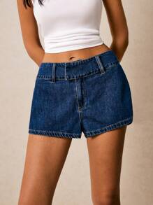 Poéselle 女士休闲日常口袋牛仔短裤 - 深色水洗藍 - 查看 3