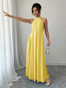 Rafferiza 女式春夏无袖超长太阳裙，浅蓝色 - 黃色 - 查看 3