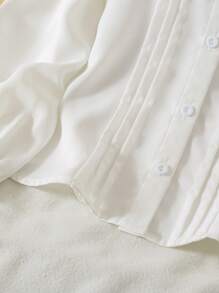 SHEIN LMoss Kids 可爱百搭都市休闲长袖彼得潘领衬衫，适合年轻女孩 - 白色 - 查看 5