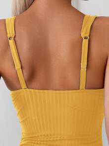 Swim Basics 1 件女士纯色侧抽绳连体泳衣，度假风格 - 黃色 - 查看 5