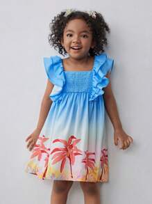 Maija Kids Maija Kids 年轻女孩花卉印花方领盖袖连衣裙 - 藍色 - 查看 4