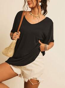 SHEIN VCAY 大碼露背交叉後扭結T恤