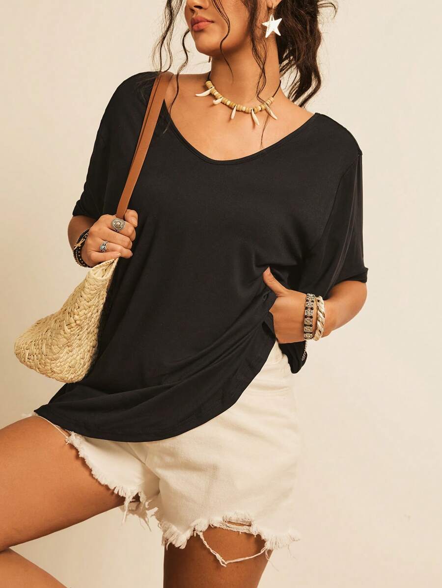 SHEIN VCAY 大碼露背交叉後扭結T恤