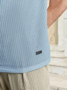 Manfinity BRENVOR Loose Men Solid Waffle Knit Round Neck Casual T-Shirt, Summer, Couple Things - Baby Blue - View 4