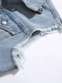 Manfinity EZcore 男式磨损实用口袋单排扣休闲牛仔背心 - 淺色水洗藍 - 查看 7