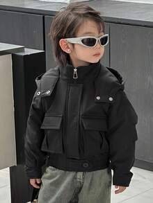 DAZY 幼儿男童休闲纯色连帽长袖棉衣，冬季 - 黑色 - 查看 4