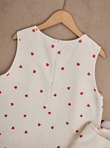 SHEIN 大码女式心形印花圆领无袖上衣和裙子两件套 - 杏色 - 查看 6