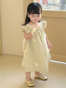 DAZY Đầm dự tiệc sinh nhật dài ngang gối cổ vuông, viền bèo nhún, chất liệu lưới, thích hợp cho bé gái. - Màu xanh Bạc hà - Xem 5