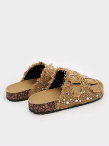 Solecia 女士圆头流苏水钻双扣平底休闲正装鞋，舒适日常、派对、通勤、时尚百搭 - 棕色 - 查看 3