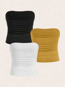 Calvaya Plus Size Women's Simple Solid Color Sexy Slim-Fit Tube Top Tube Tops Women Strapless Tops Tube Top Sets Long Tube Tops Strapless Shirts - Multicolor - View 2