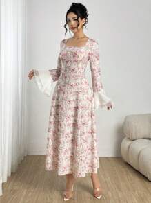 Modelyn Fashionable Colorblock Romantic Vacation Long Dress For Women, Pink Fall Cloth For Women - Pink - View 4
