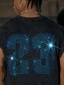 AXEPEAK 男式宽松数字印花圆领背心 - 黑色 - 查看 2