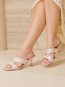 MOTF SQUARE TOE PU LEATHER HEELED SANDALS - Dusty Pink - View 3