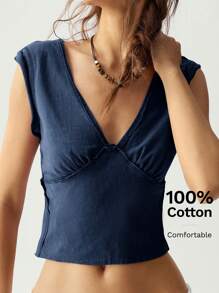 Bohemela 1 件女式 V 领无袖紫色 T 恤，度假