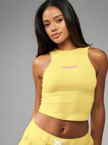 Missguided x Playboy MISSGUIDED Camiseta sin mangas tipo deportivo con espalda de tirantes para entrenamiento, correr, verano, de algodón para mujer
