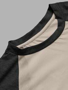 EURMUSE Men's Contrast Color Patchwork Print Raglan Sleeve T-Shirt - Beige - View 7