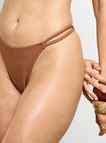 AiiRZ Braided Strap Ribbed Bikini Swimsuit Bandeau Top Beach Summer Vacation Island Resort Pool Party Bathing Suit - Brown - View 5