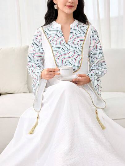SHEIN Najma 优雅女士宽松拼布纯色连衣裙