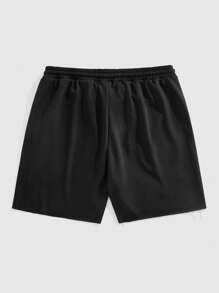 ROMWE MEN Men's Street Life Letter Graphic Drawstring Waist Pockets Cargo Shorts - Black - View 2