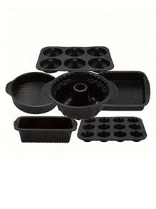 SHEIN 6pcs Silicone Baking Supplies Set, Non-Stick Silicone Baking Tray, Silicone Muffin Cups, Baking Tray, Donut Pan, Silicone Muffin Pan, Cake Pan