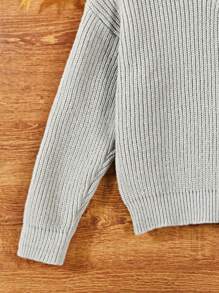 SHEIN Girls' V-neck Ribbed Knit Sweater Pullover - Grey - View 5